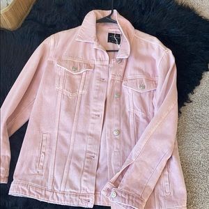 Baby pink oversized denim jacket